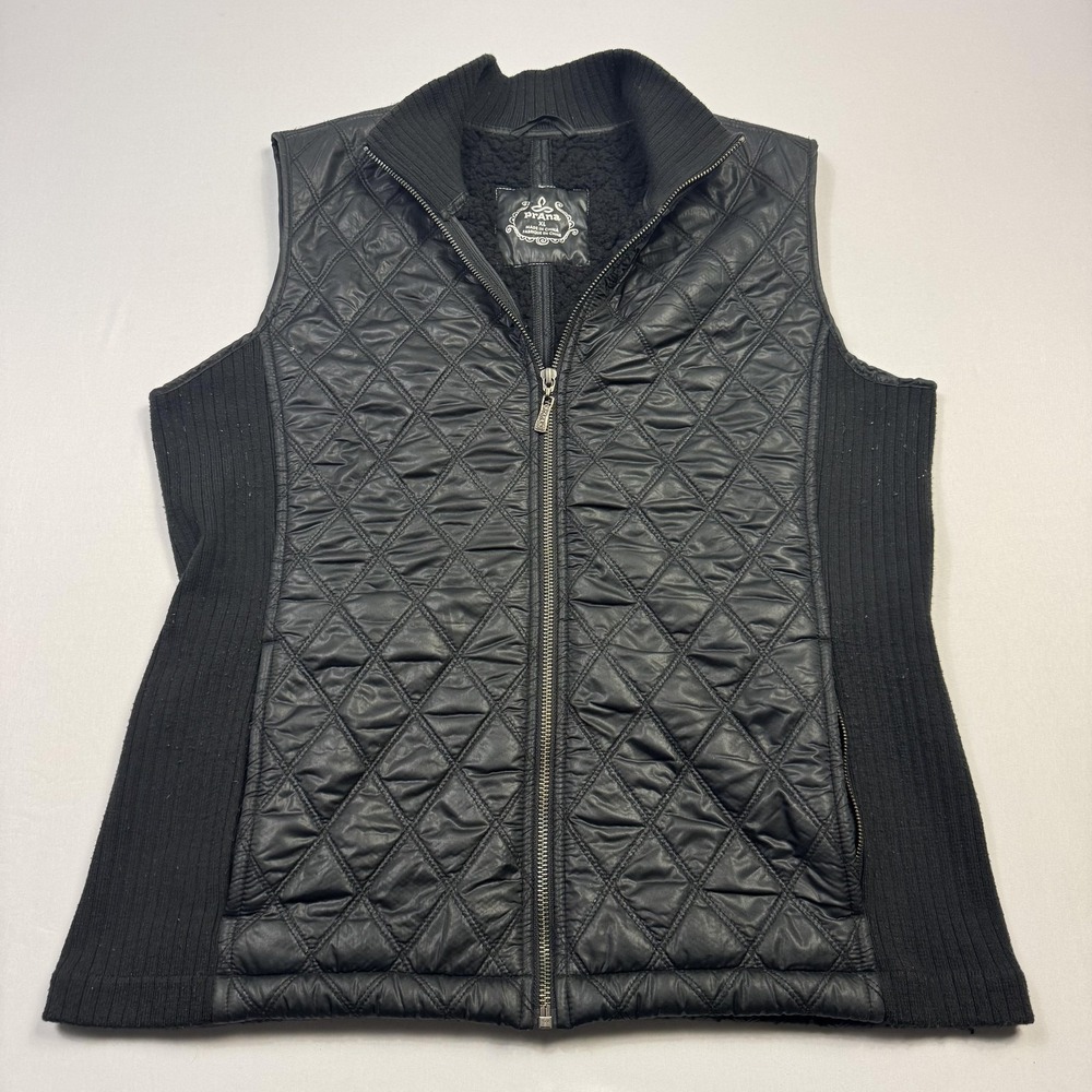 PrAna Diva Quilted Vest Womens XL Black Fleece Lined Full Zip Outdoor Insulated